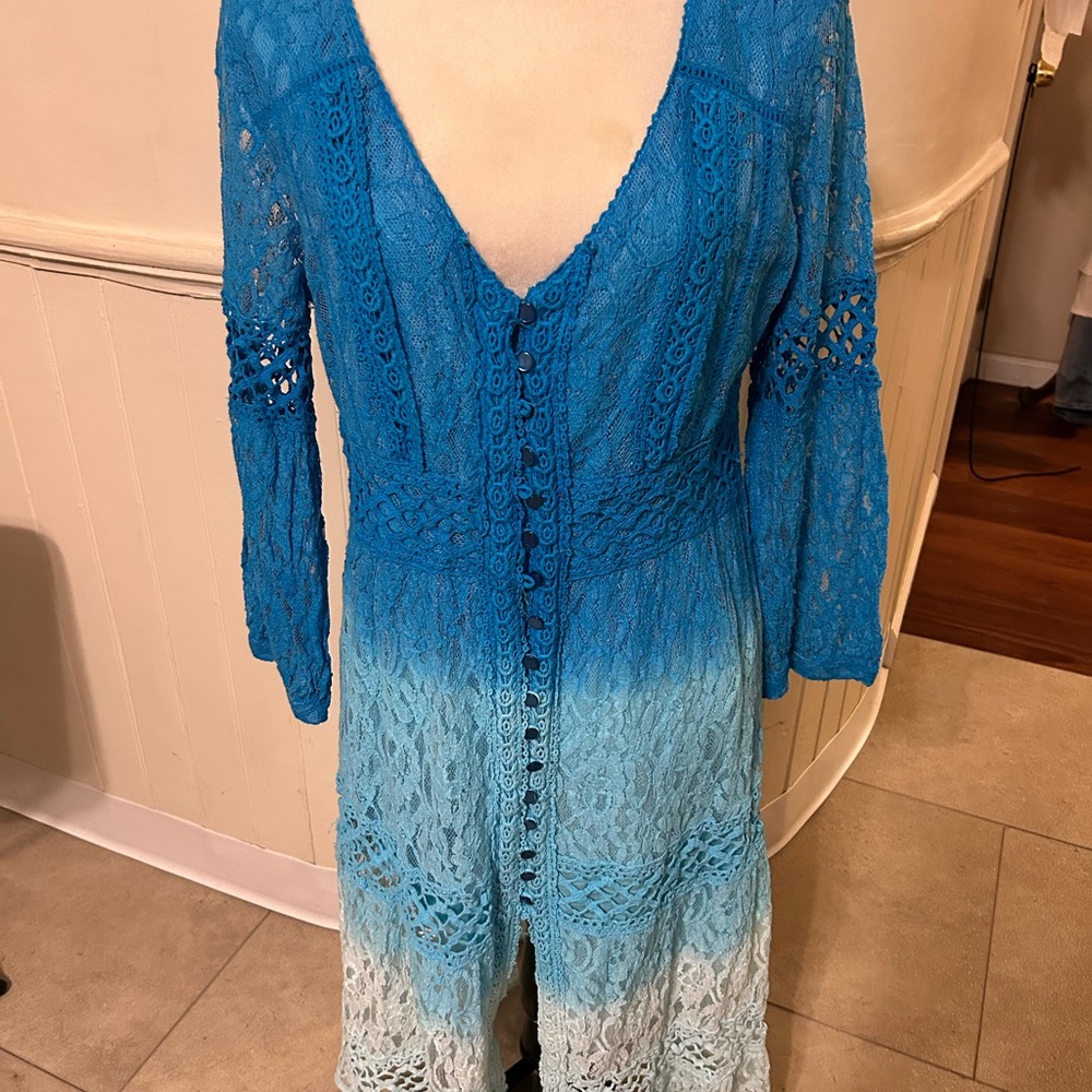 Magic Blue Ombre Bohemian-Style 3/4 Sleeve Dress/Large/NWT